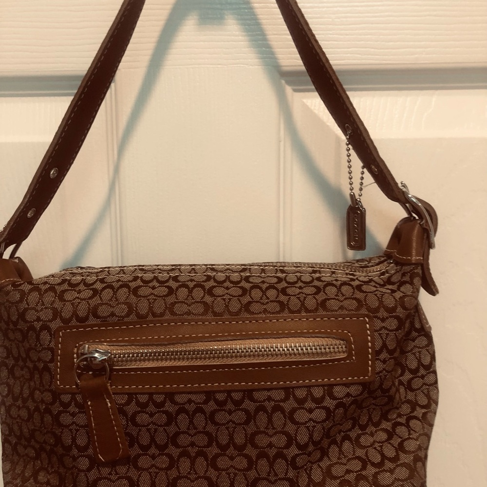 Vintage Coach Brown Signature Canvas Demi Shoulder Bag with Leather Trim - Picture 9 of 13